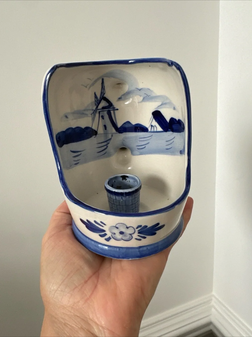 Vintage Delfts Blue Hand Painted Candle Holder 5